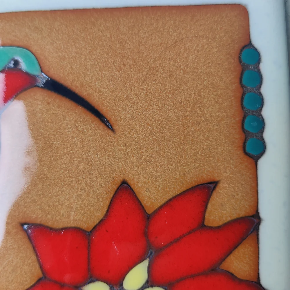 Hummingbird Poinsettia Ceramic Wall Art Tile Trivet Vintage Masterworks USA 6x6